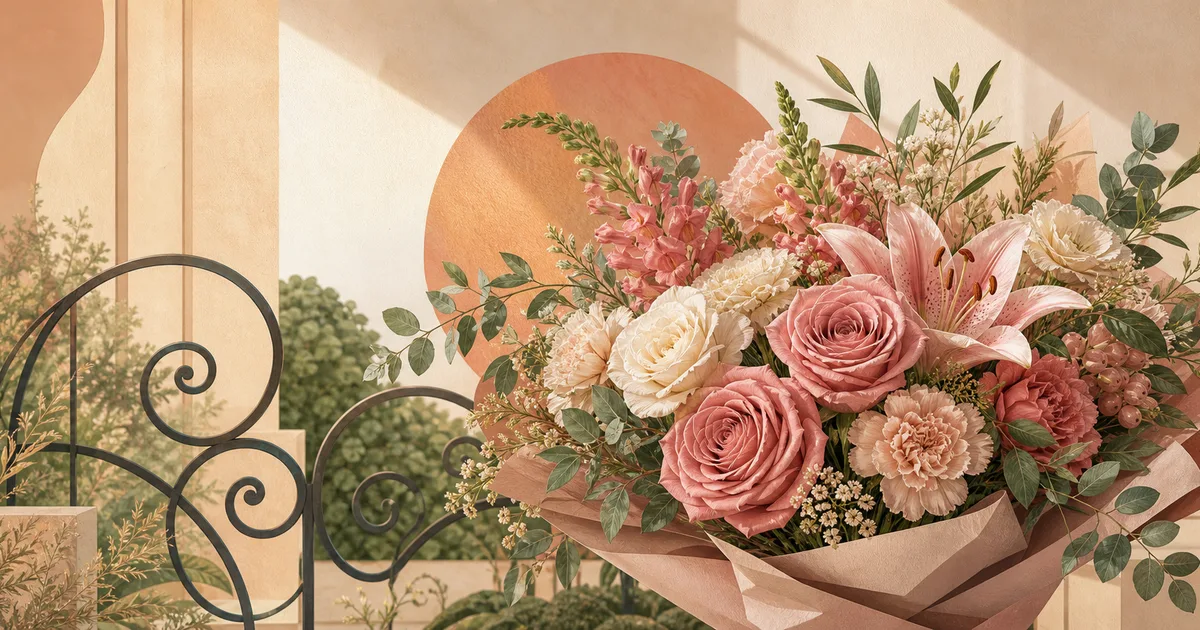 Botanical editorial illustration for same-day flower delivery in Birmingham