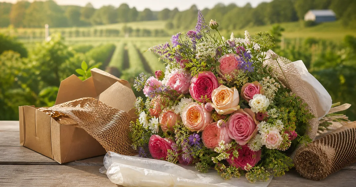 Farm-direct seasonal bouquet with recyclable unbranded packaging