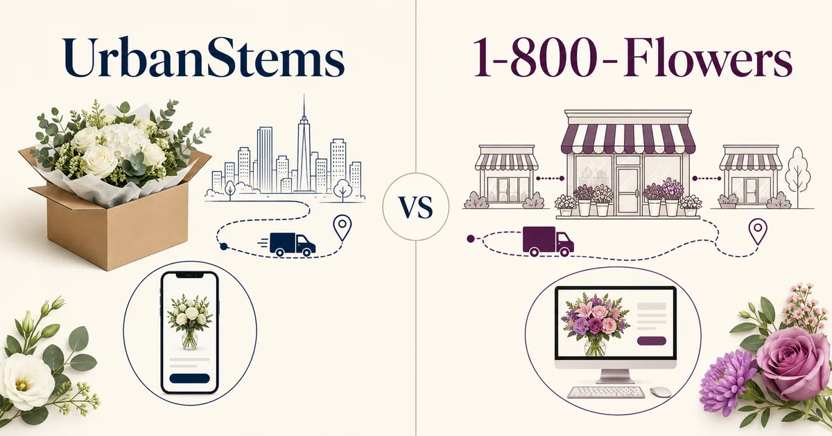 UrbanStems and 1-800-Flowers delivery model comparison graphic