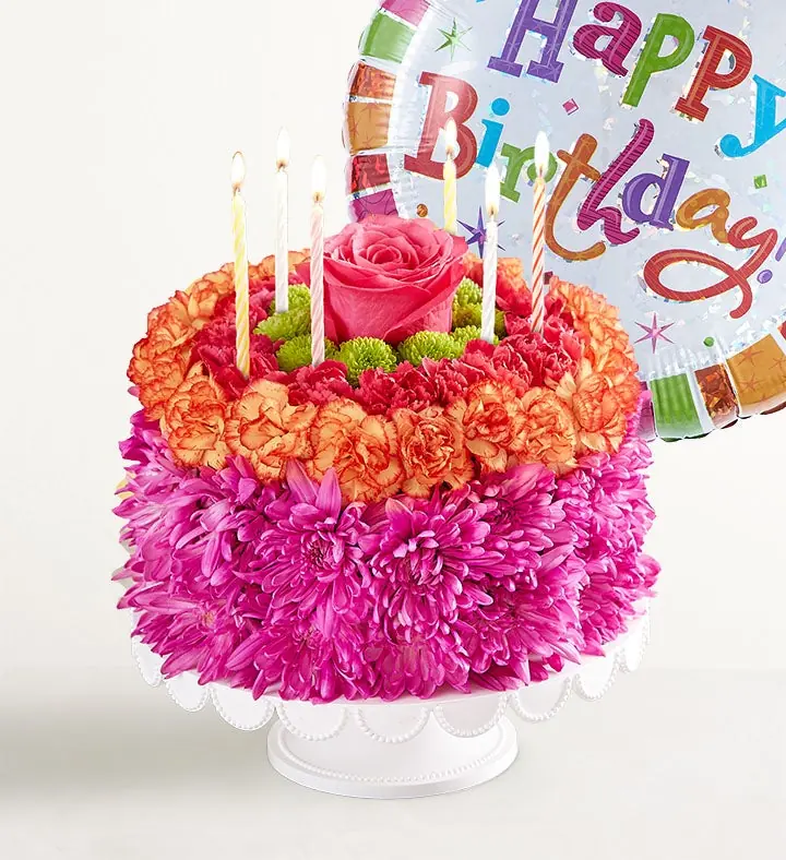 Birthday Wishes Flower Cake Vibrant from 1-800-Flowers