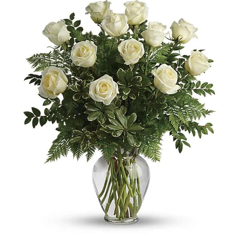 Joy Of Roses Bouquet from Teleflora with white roses and greenery